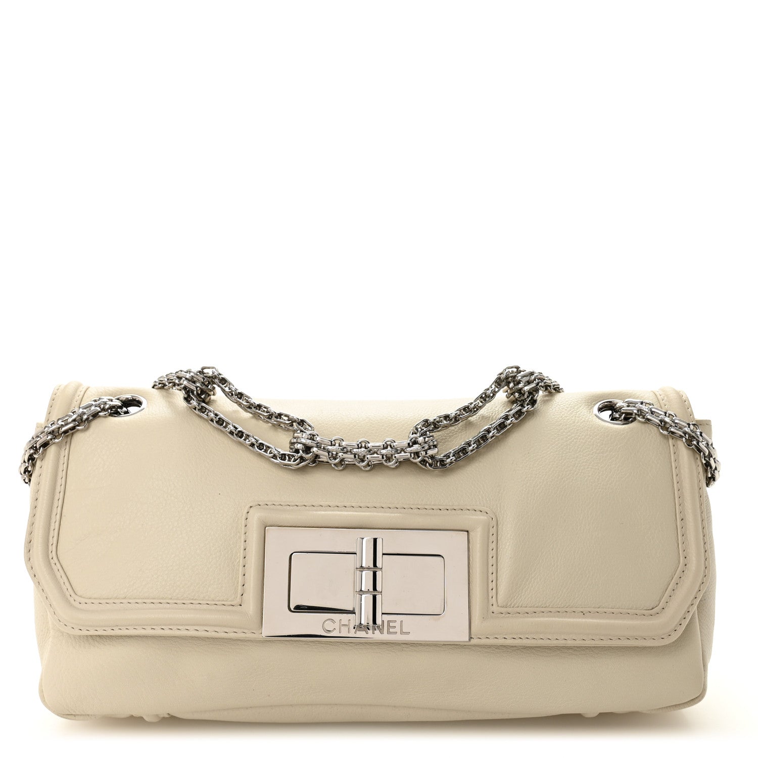 Calfskin Mademoiselle Lock Bijoux Chain Flap White