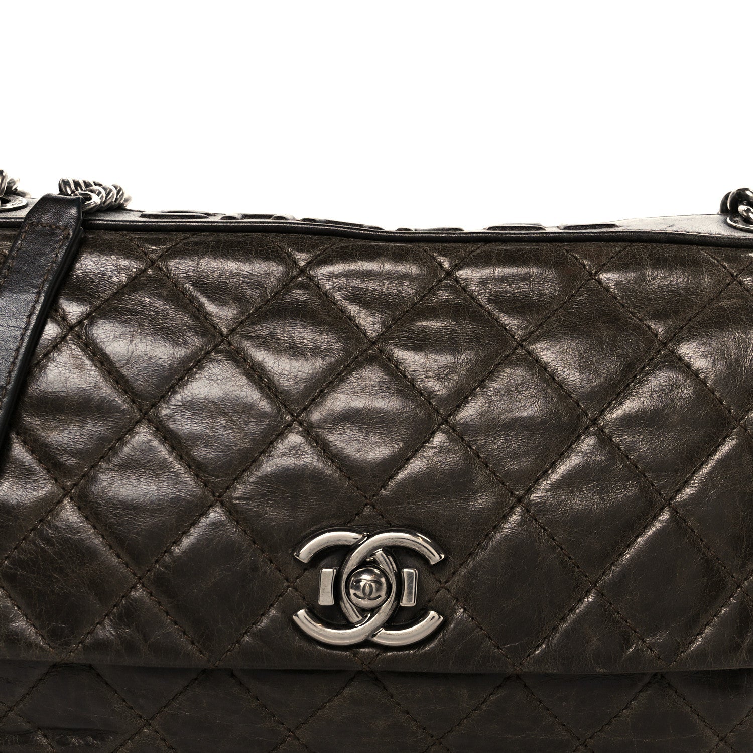 Aged Calfskin Quilted Accordion CC Flap Dark Brown