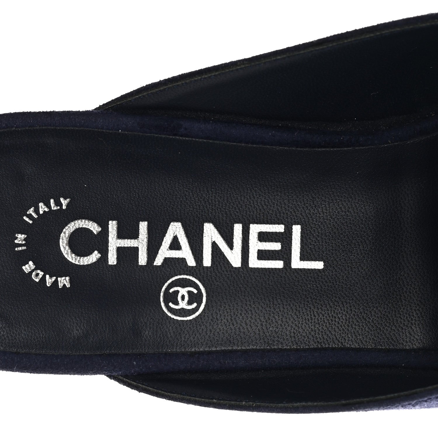 Suede Calfskin Grosgrain Crystal CC Star Mules  37.5 Blue Black