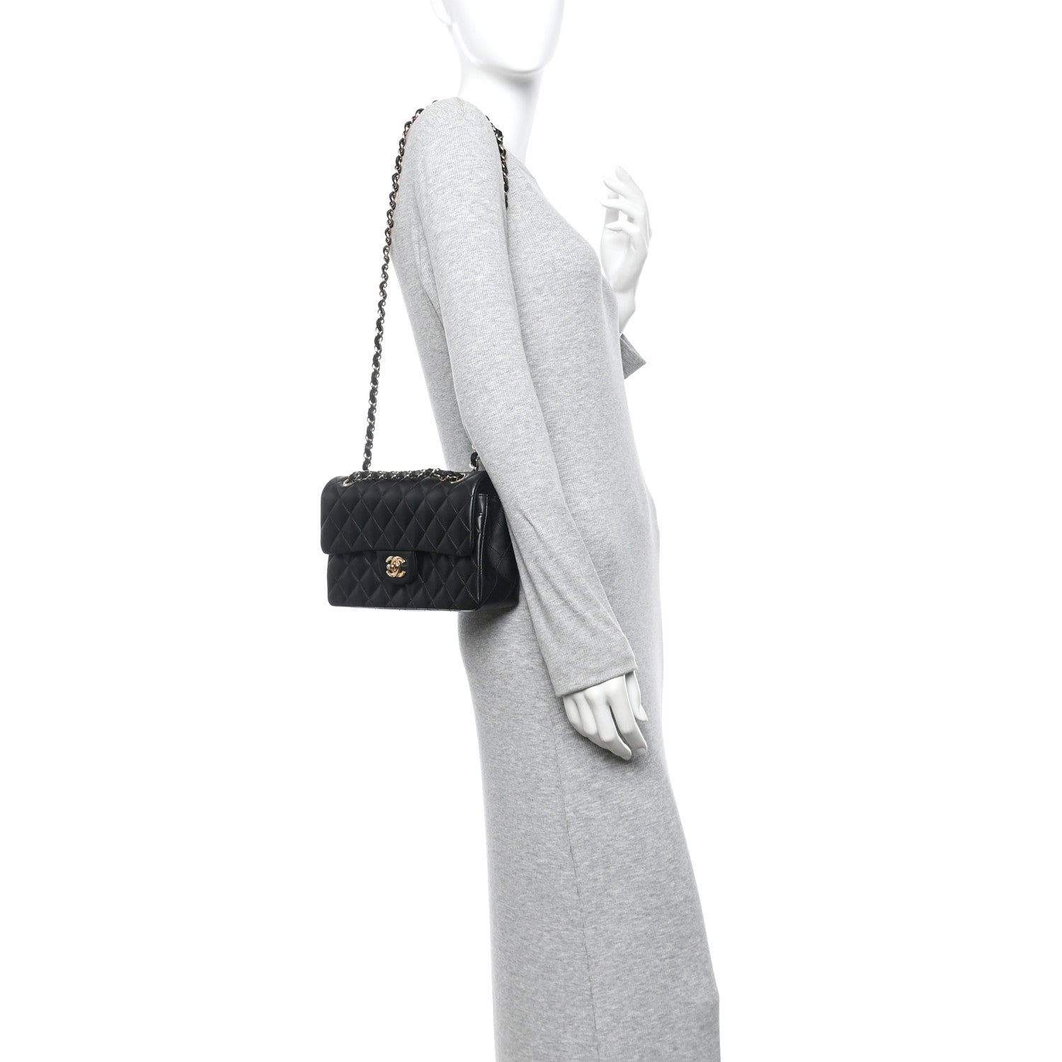Lambskin Quilted Small Double Flap Black