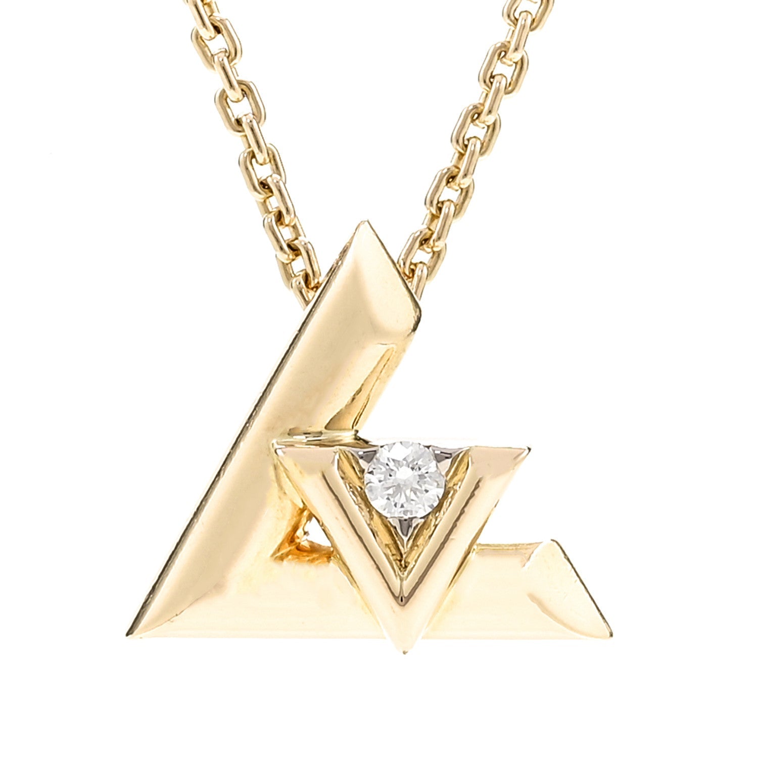 18K Yellow Gold Diamond Small LV Volt One Pendant Necklace