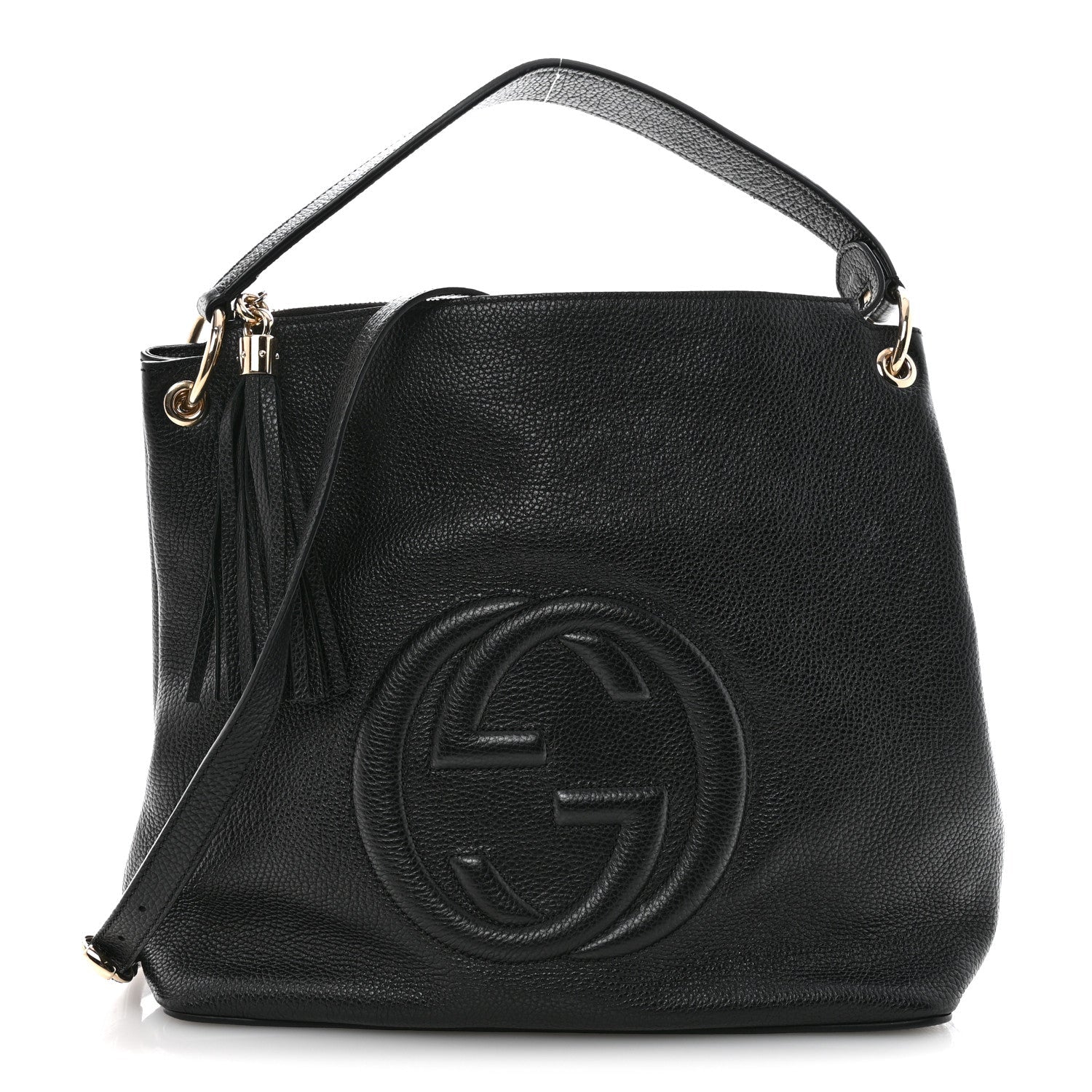 Pebbled Calfskin Large Soho Hobo Black