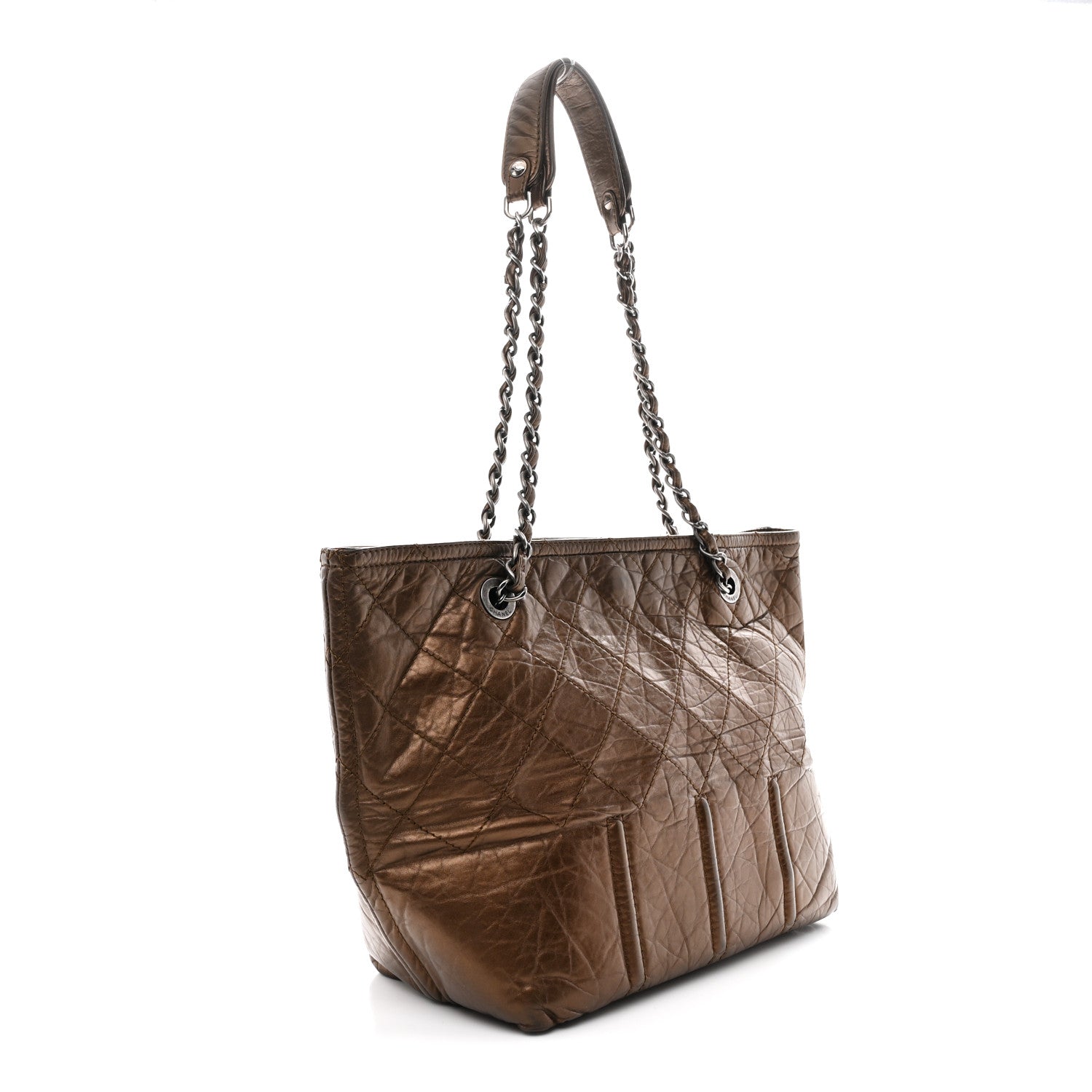 Metallic Aged Calfskin Small Shopping In Moscow Tote Bronze
