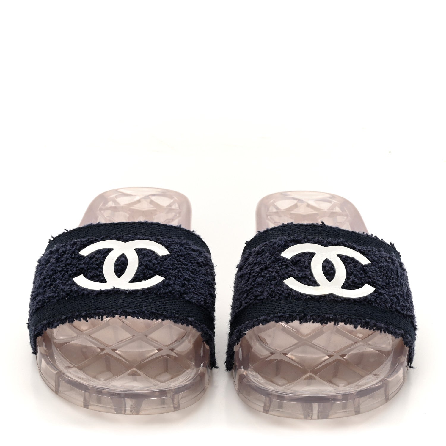 PVC Transparent Fabric CC Flat Slide Sandals 36 Navy
