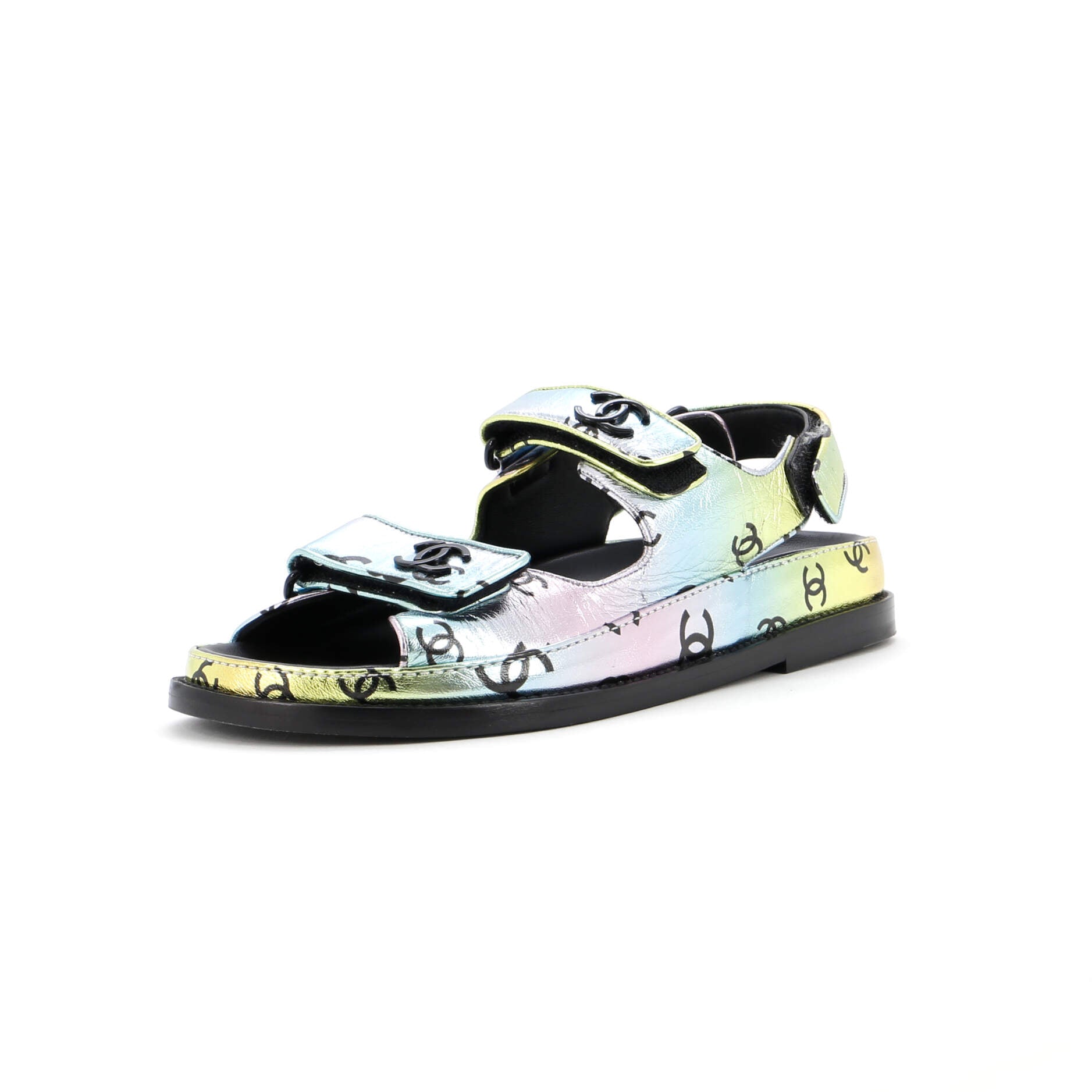 Women's Velcro Dad Sandals Printed Laminated Leather