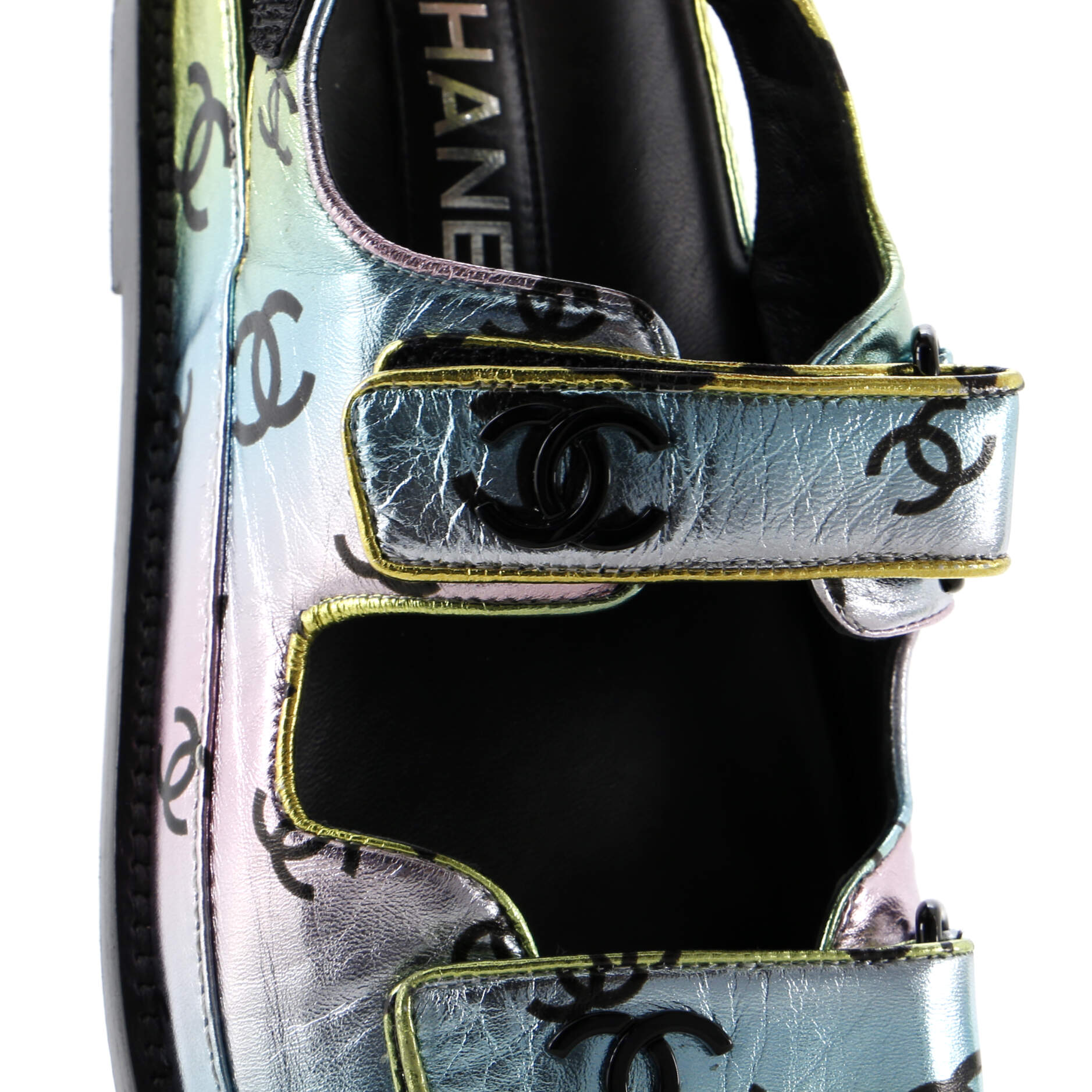 Women's Velcro Dad Sandals Printed Laminated Leather