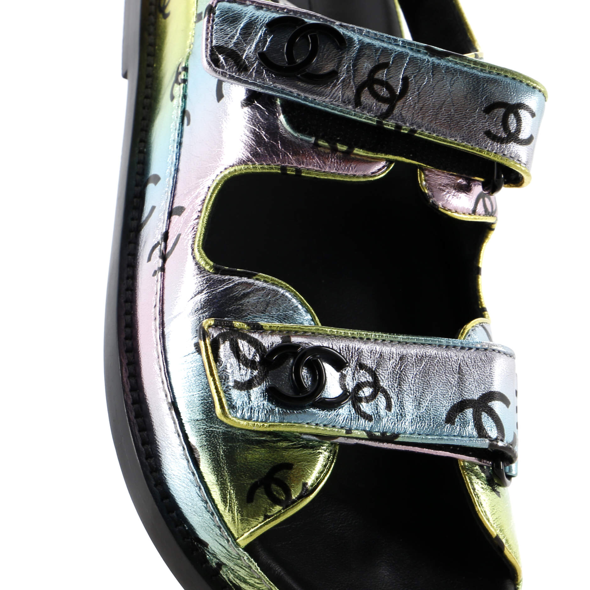 Women's Velcro Dad Sandals Printed Laminated Leather