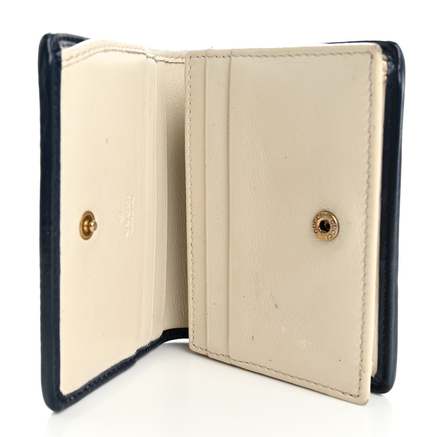 Vintage Effect Calfskin Matelasse Diagonal Torchon GG Marmont Card Case Wallet Mystic White Blue Agata