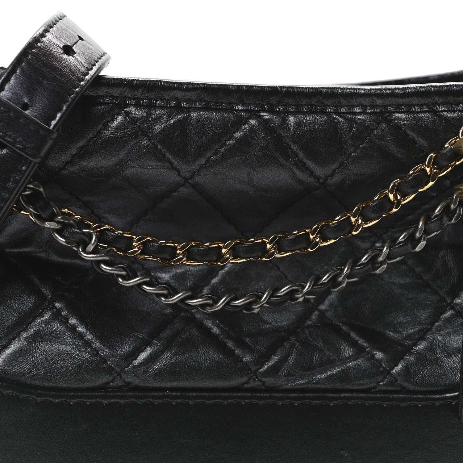 Iridescent Aged Calfskin Quilted Small Gabrielle Hobo Black
