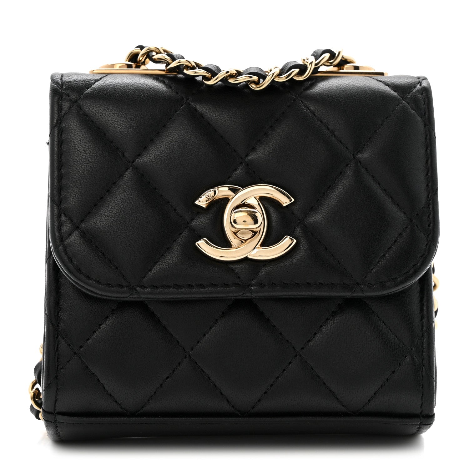 Lambskin Quilted Mini Trendy CC Clutch With Chain Black