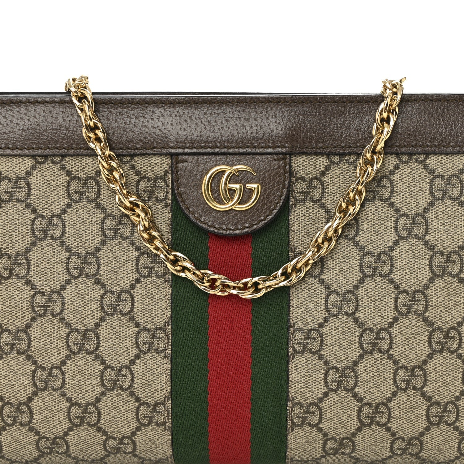 GG Supreme Monogram Web Small Ophidia Chain Shoulder Bag Brown