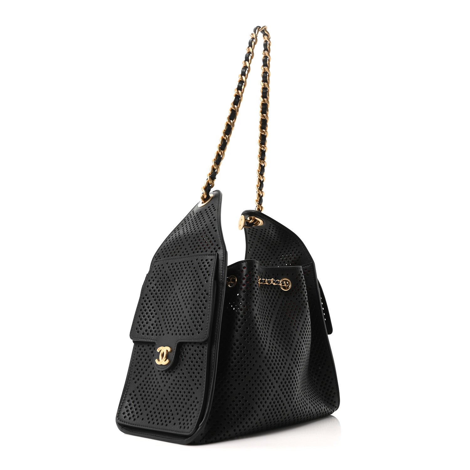 Perforated Calfskin Small Chanel 25 Handbag Black