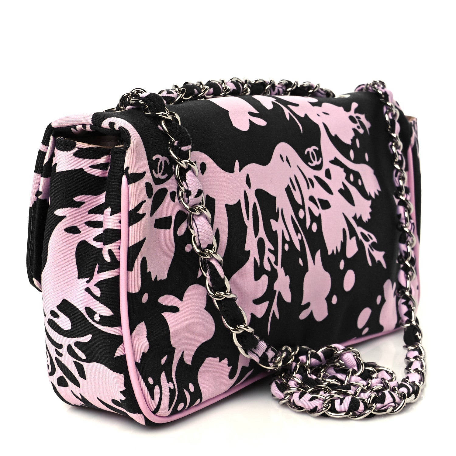 Printed Fabric East West Flap Black Pink