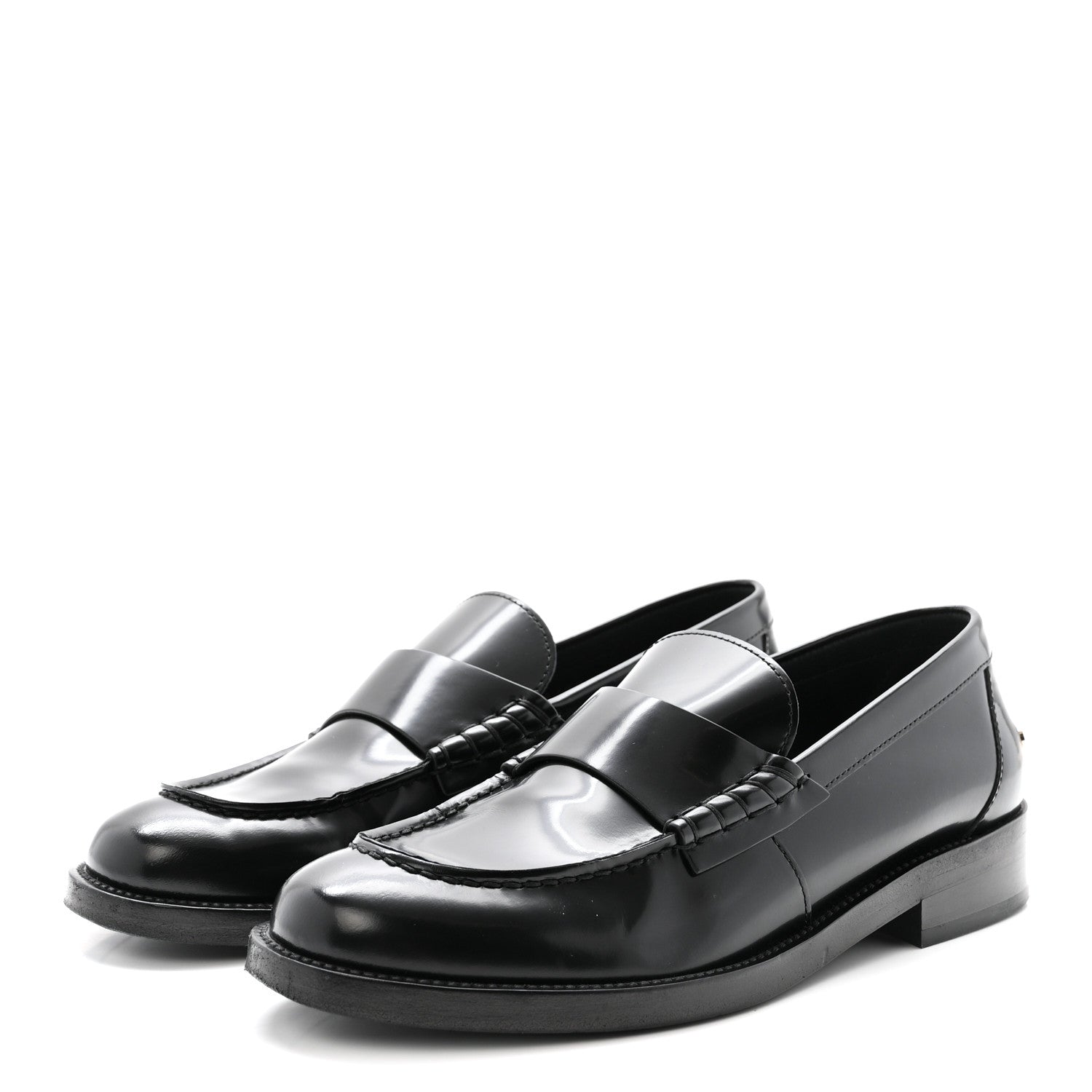 Shiny Calfskin Logo Loafers 37.5 Black