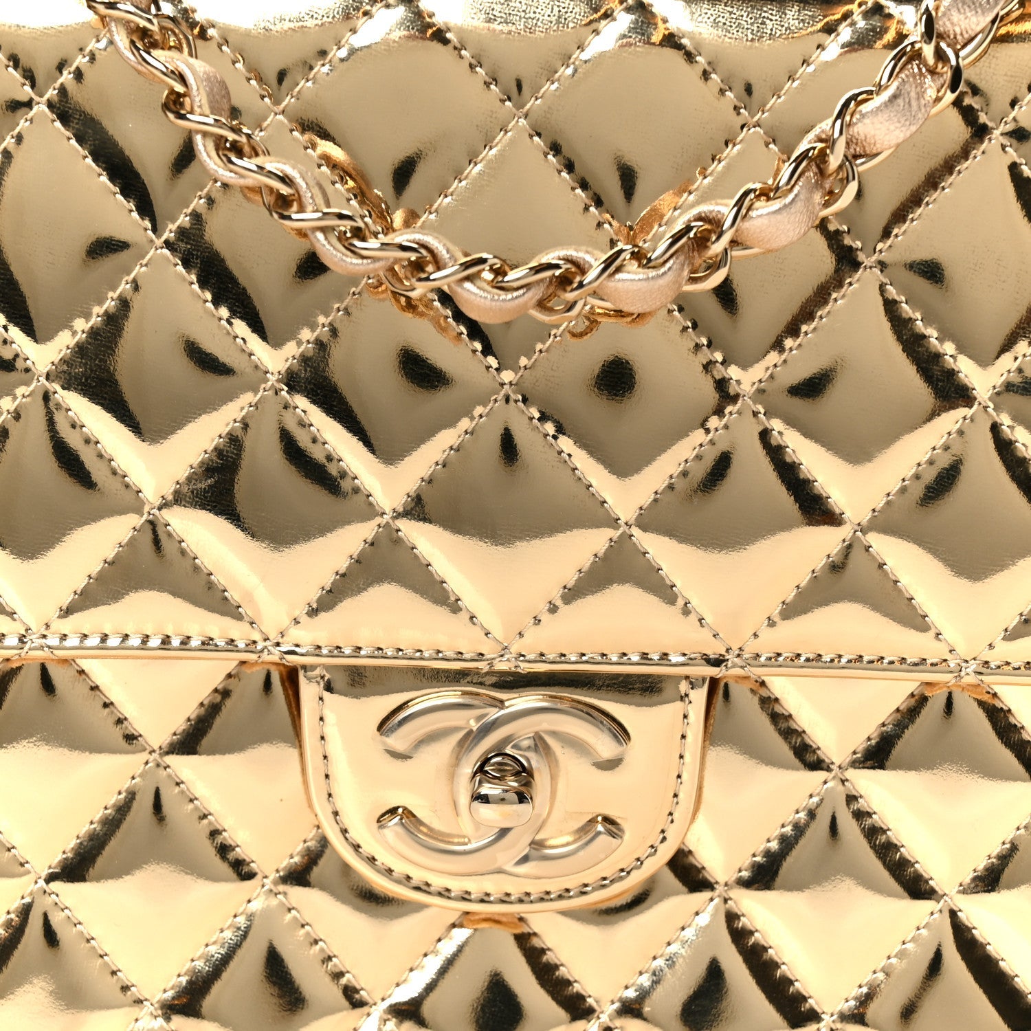 Mirror Calfskin Metallic Calfskin Quilted Hollywood Boulevard Backpack With Coin Purse Gold