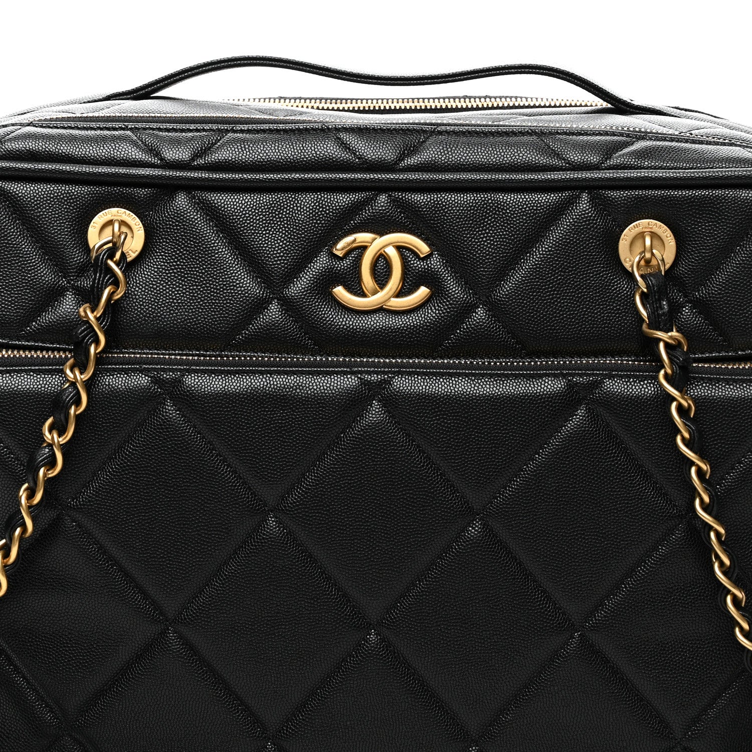Shiny Grained Calfskin Quilted Travel Bowling Bag Black