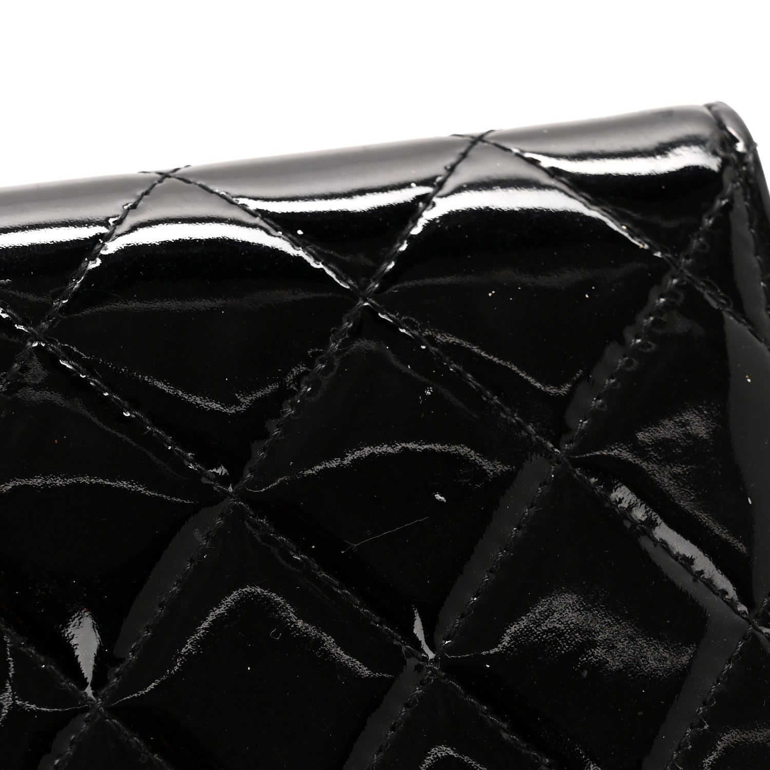 Patent Quilted Large Brilliant Flap Wallet Black