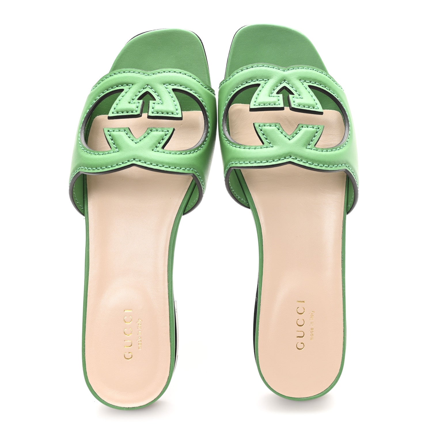 Cosmos Softy Calfskin Interlocking G Cut Out Slide Sandals 36 New Shamarock
