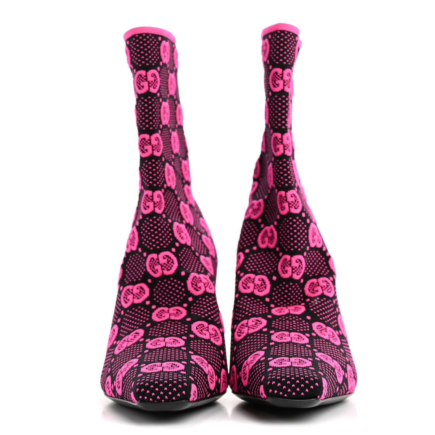 Technical Jersey Knit GG Monogram Square G 75mm Ankle Boots 37 Black Neon Fucsia