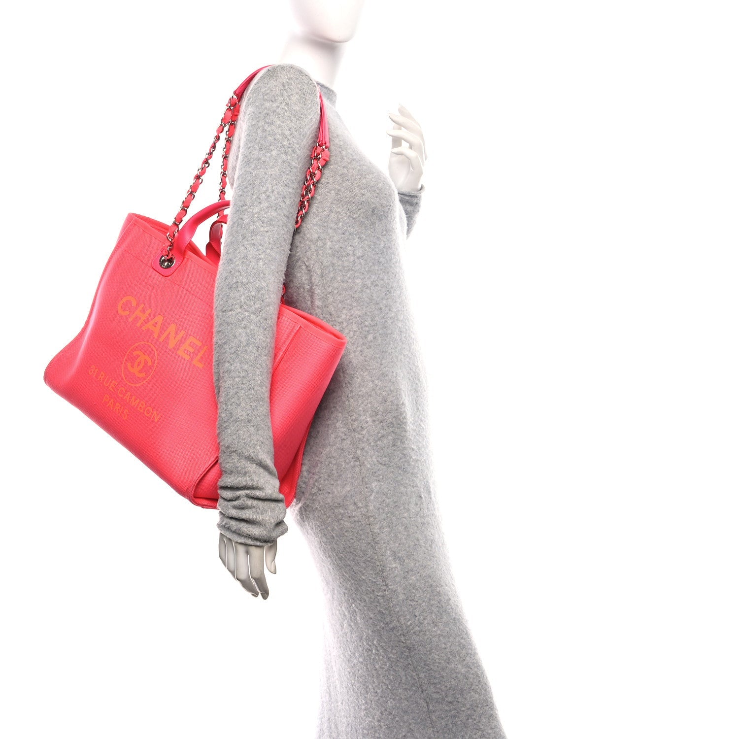Mixed Fibers Calfskin Medium Deauville Tote Pink Orange