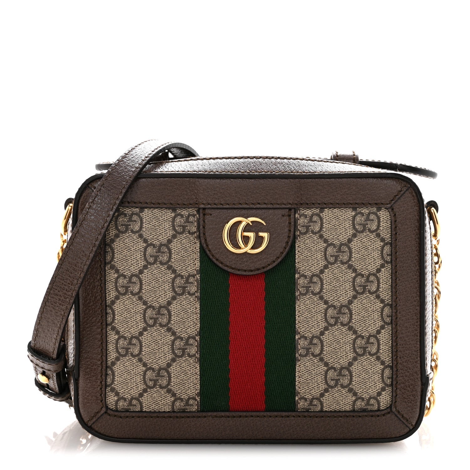 GG Supreme Monogram Mini Ophidia Top Handle Shoulder Bag Brown
