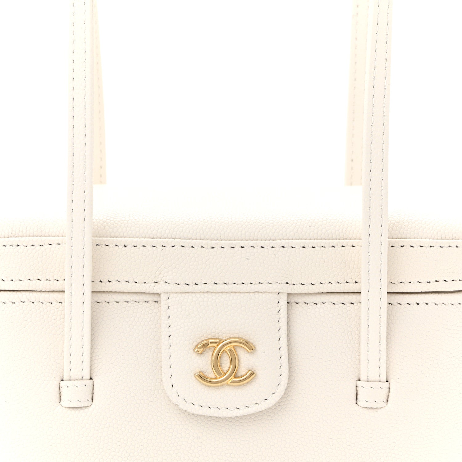 Shiny Caviar Preppy Coco Long Vanity With Strap White