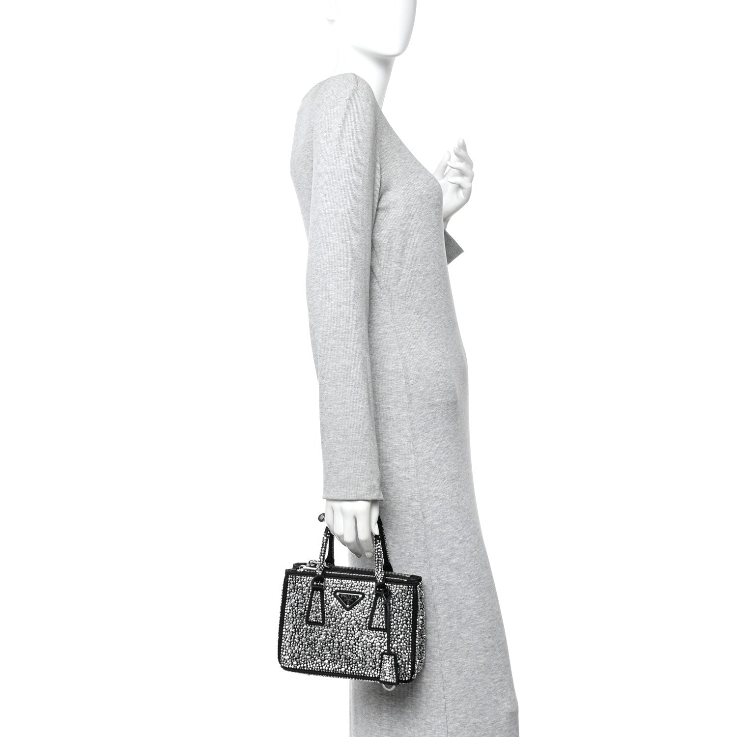 Satin Crystal Mini Galleria Double Zip Tote Metal