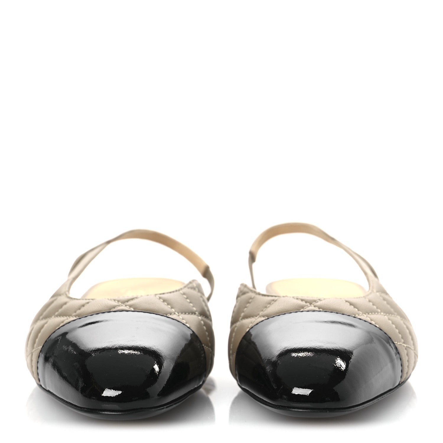 Lambskin Patent Cap Toe CC Slingback Flats 38 Beige Black