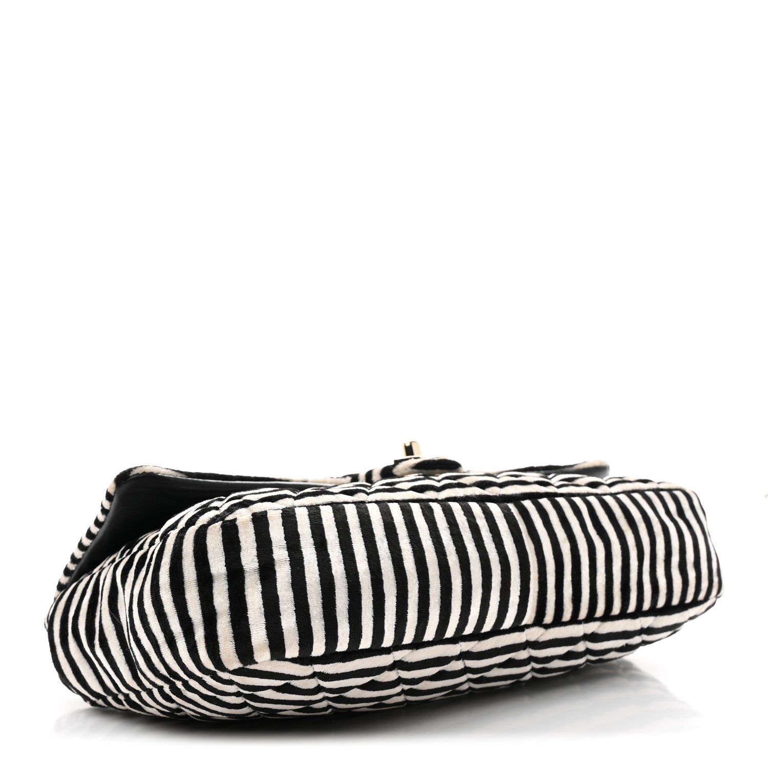 Velvet Quilted Striped Medium Single Flap Black White