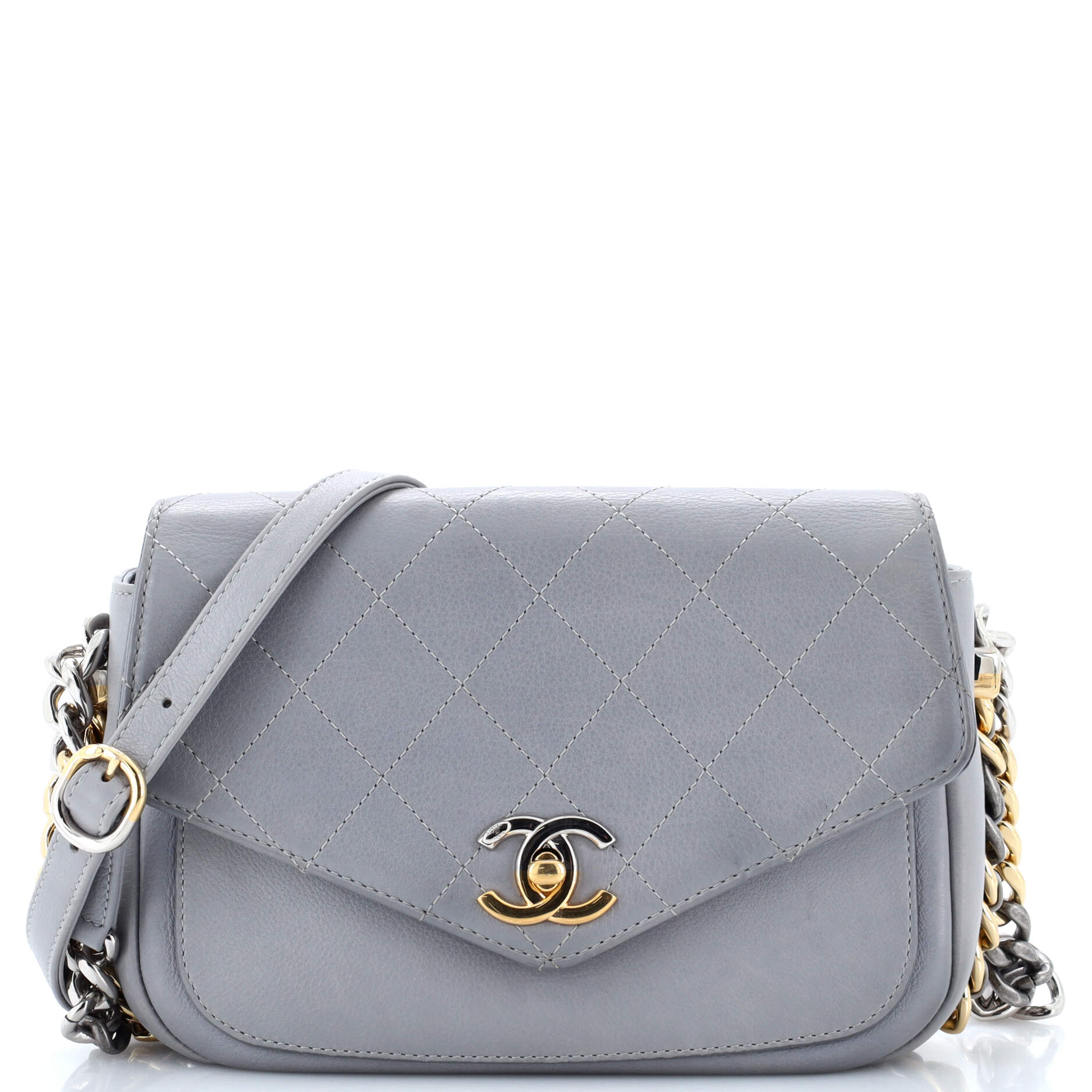 Two Tone Envelope Flap Bag Quilted Calfskin Medium