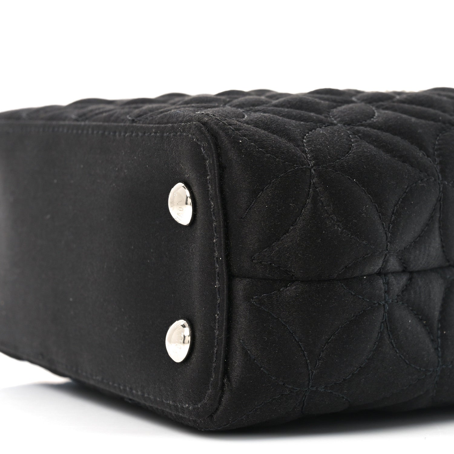 Satin Quilted Flower Crystal Mini Capucines Black