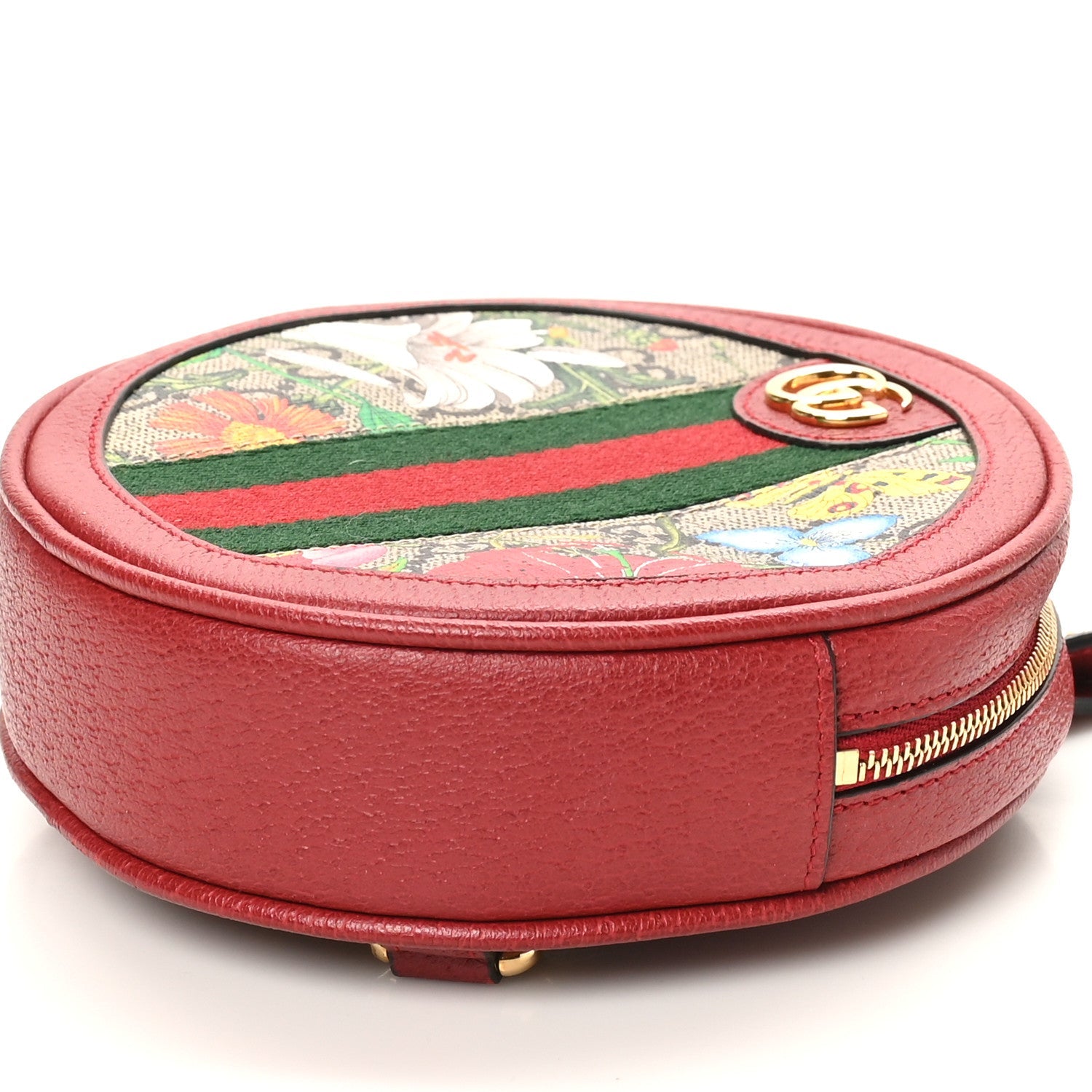 GG Supreme Monogram Web Flora Mini Ophidia Round Backpack Red