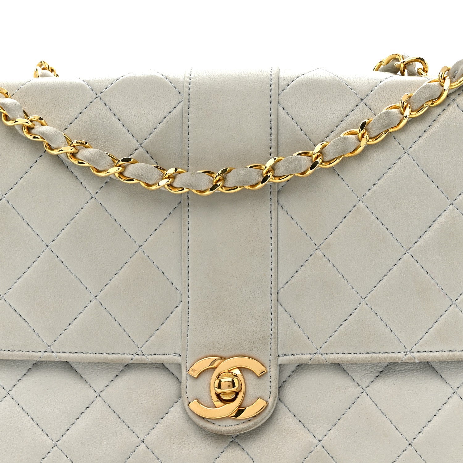 Lambskin Quilted Small Single Flap Light Blue