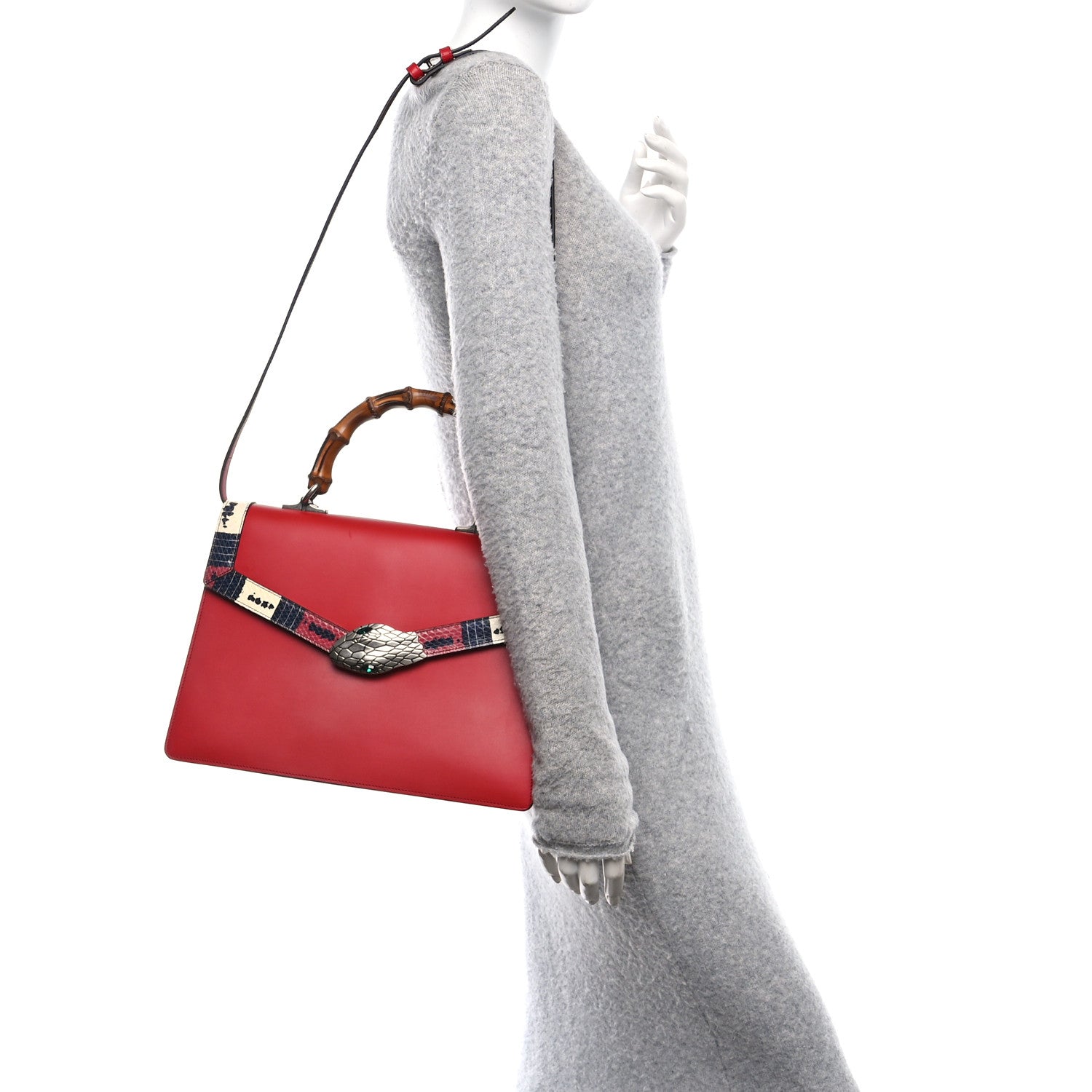 Calfskin Snakeskin Medium Lilith Top Handle Bag Red