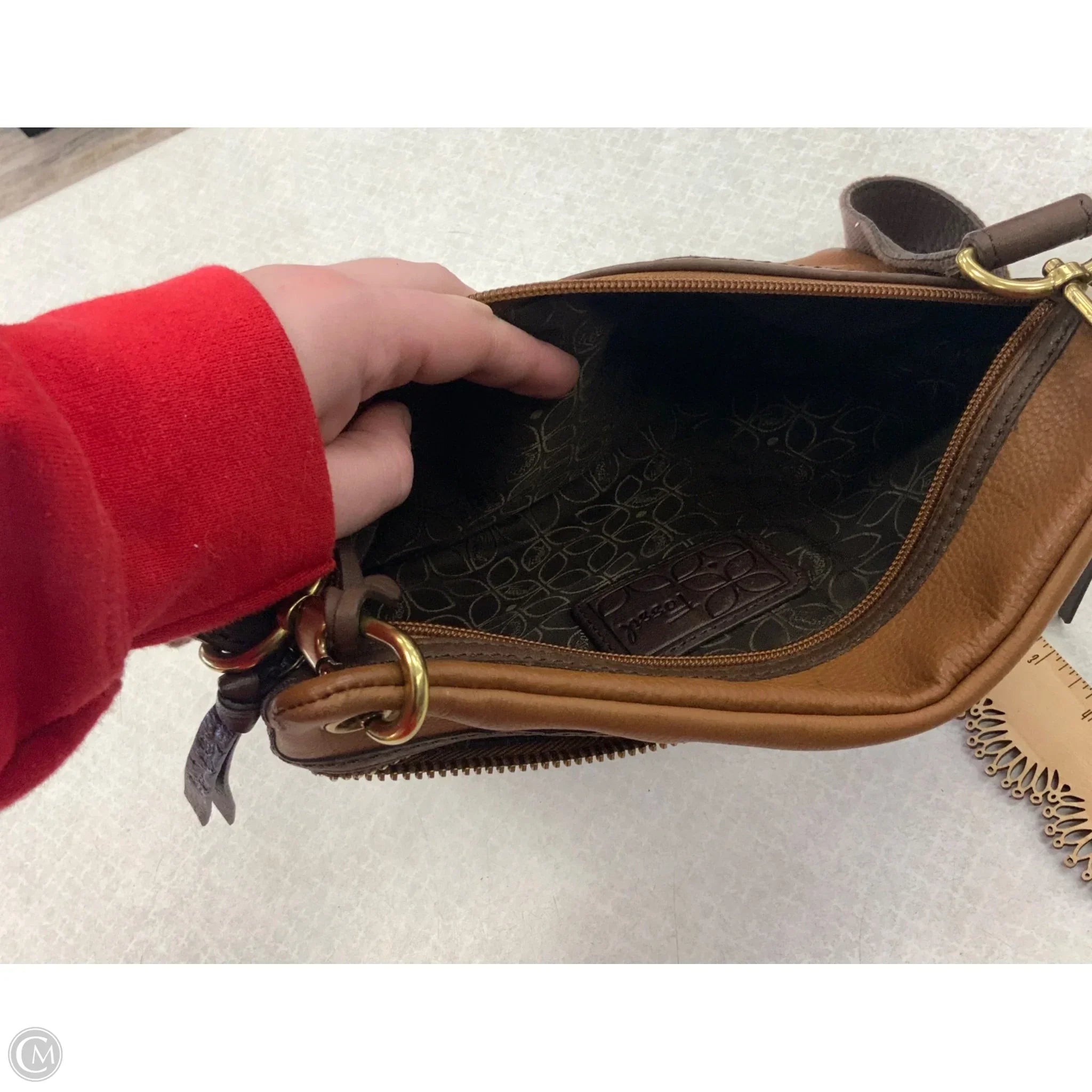 Crossbody Leather By Fossil, Size: Small