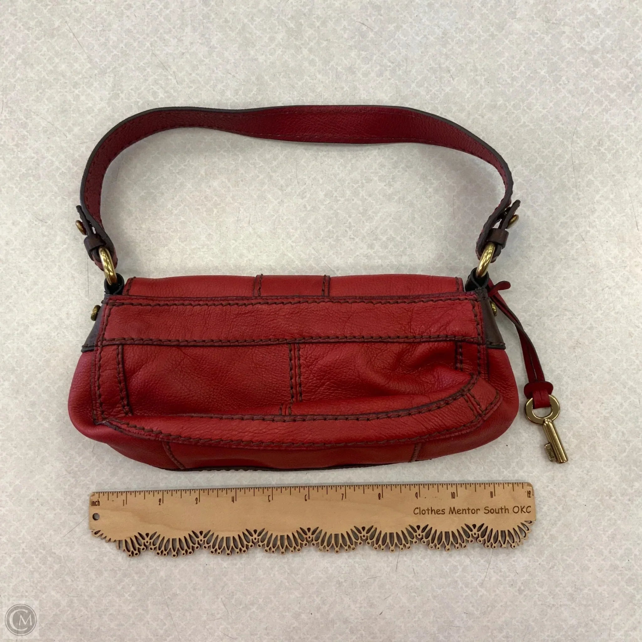 Handbag Leather By Fossil, Size: Small