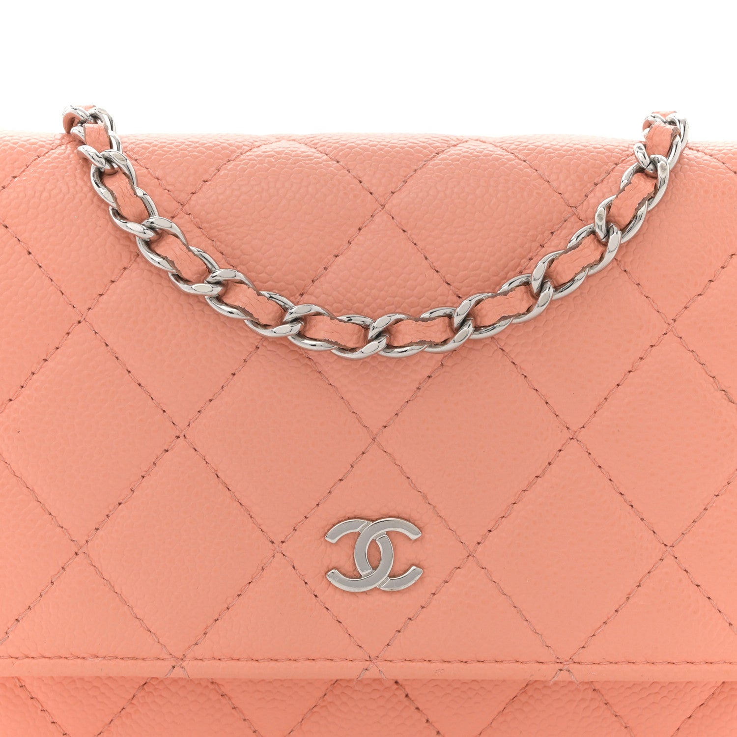 Caviar Quilted Mini Wallet On Chain WOC Coral