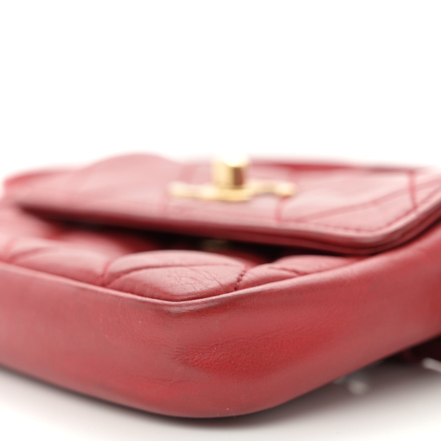 Lambskin Quilted Waist Chain Belt Flap Bag Red