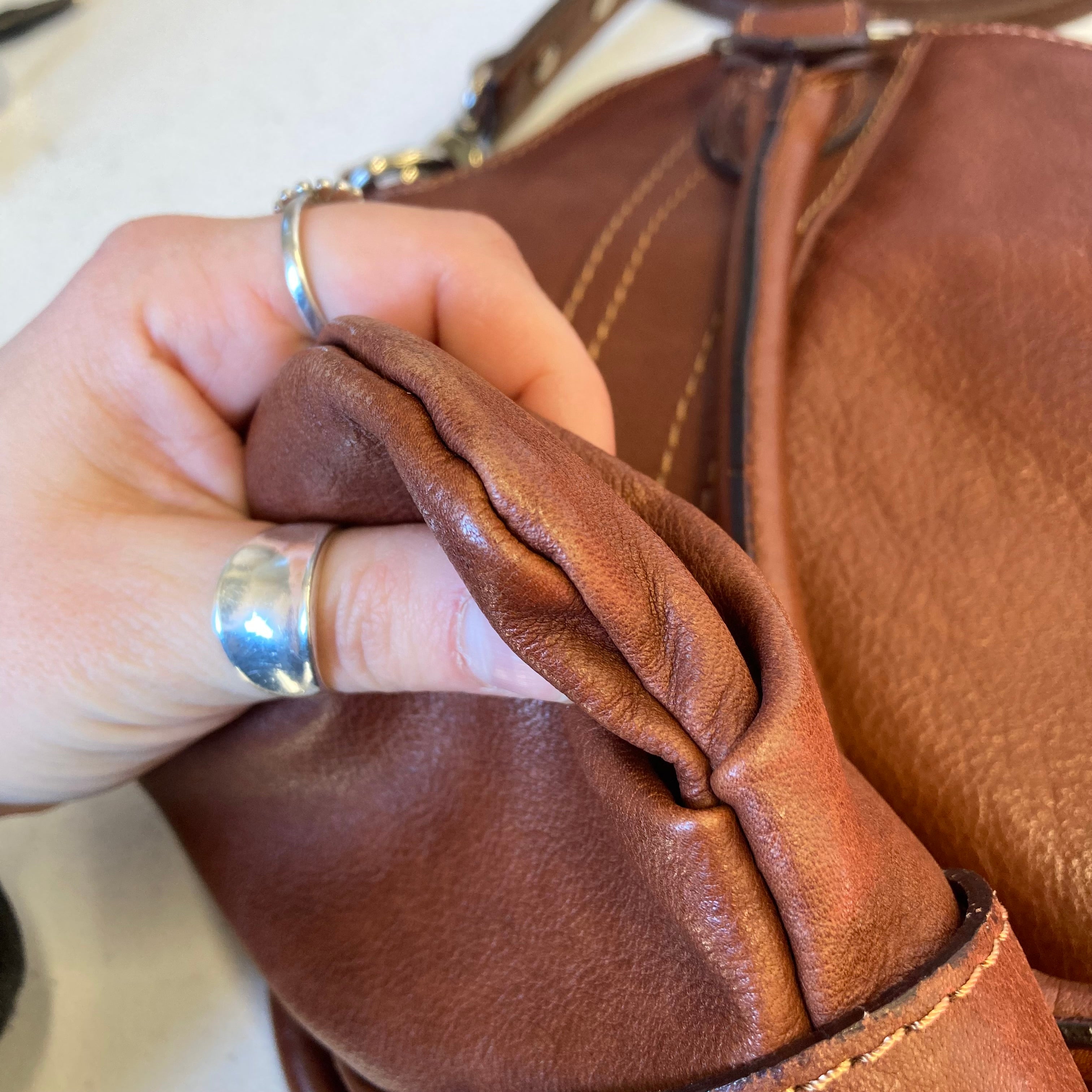Handbag Leather In Brown, Size:Medium