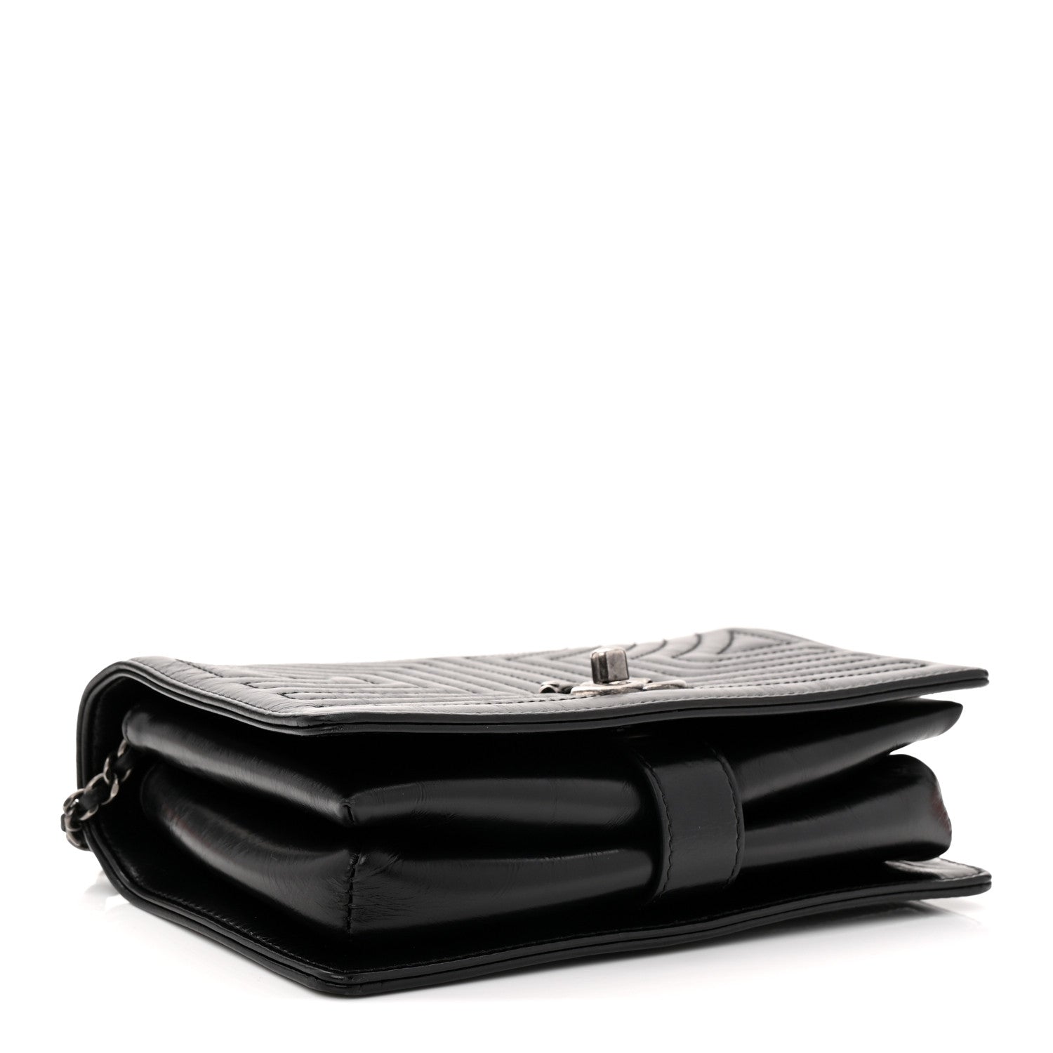 Glazed Calfskin Quilted Small Korean Garden Flap Black