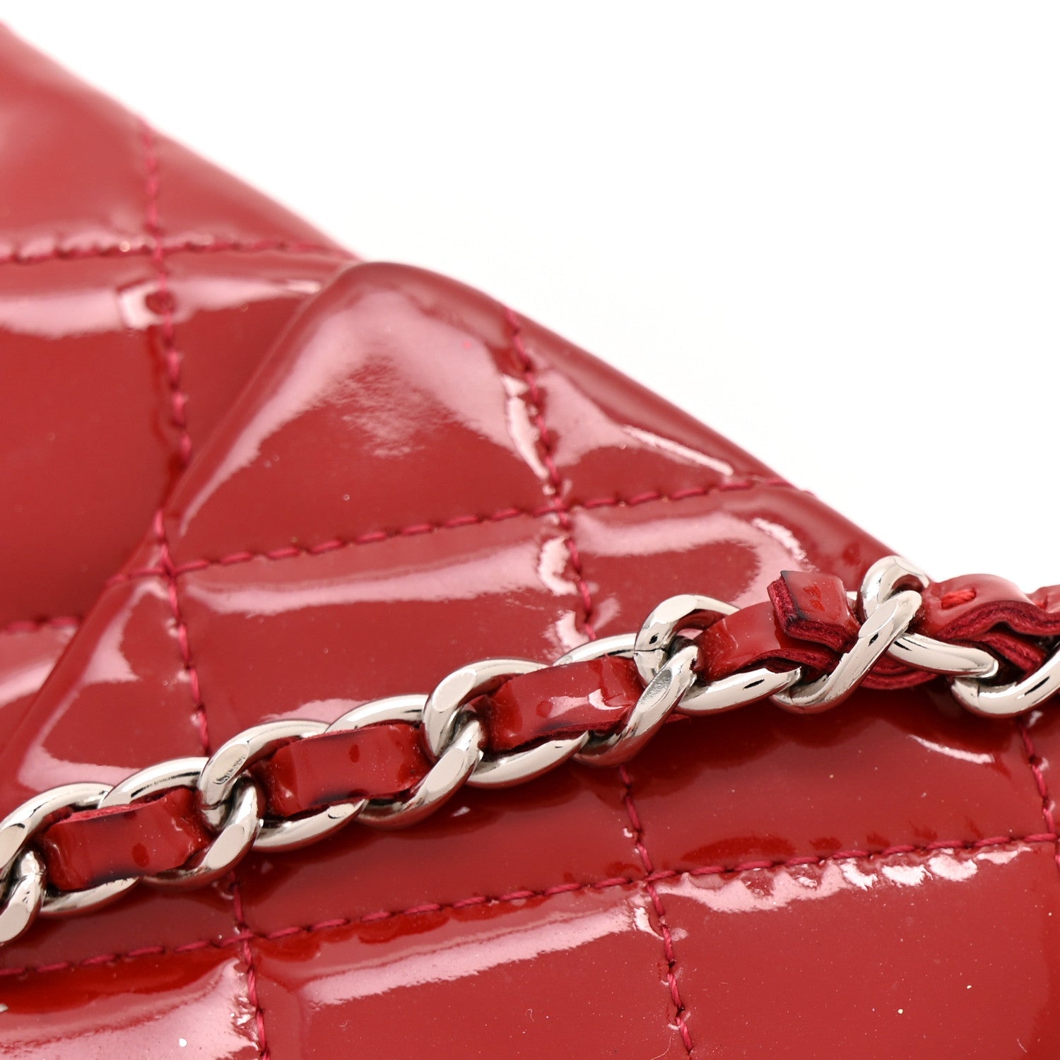 Patent Quilted Mini Flap Clutch With Chain  Red