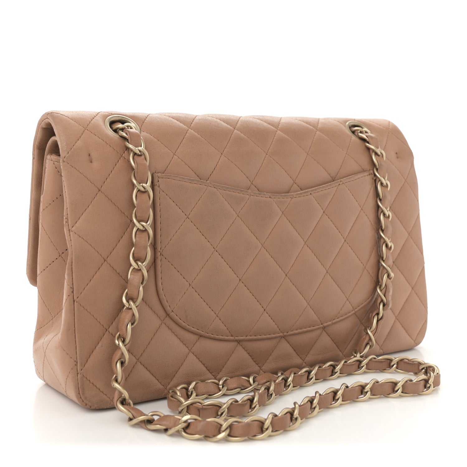 Lambskin Quilted Medium Double Flap Brown