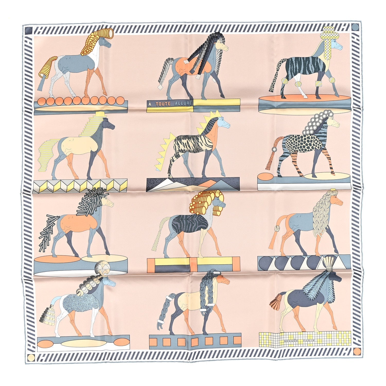Silk  A Toute Allure Scarf 90 Beige Nacre Jaune