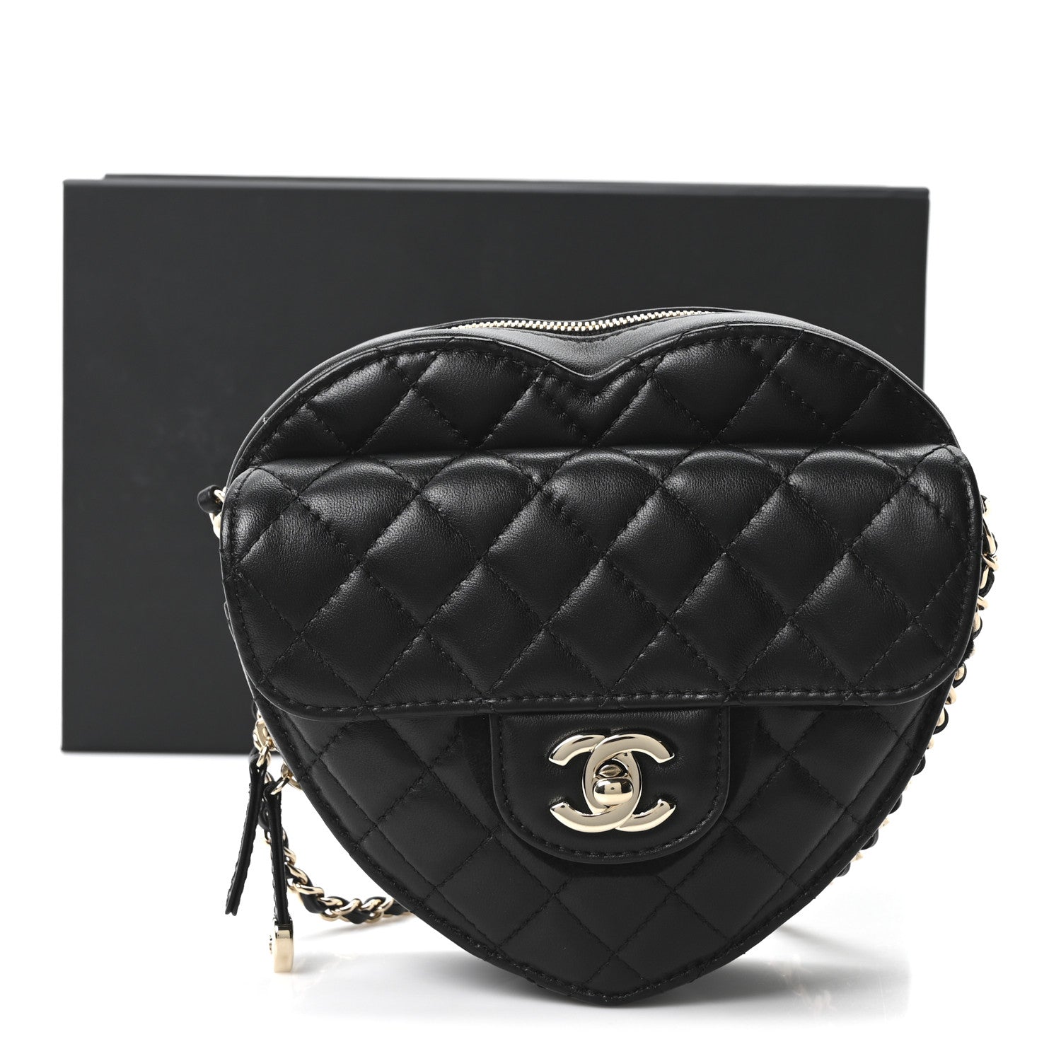 Lambskin Quilted CC In Love Heart Bag Black