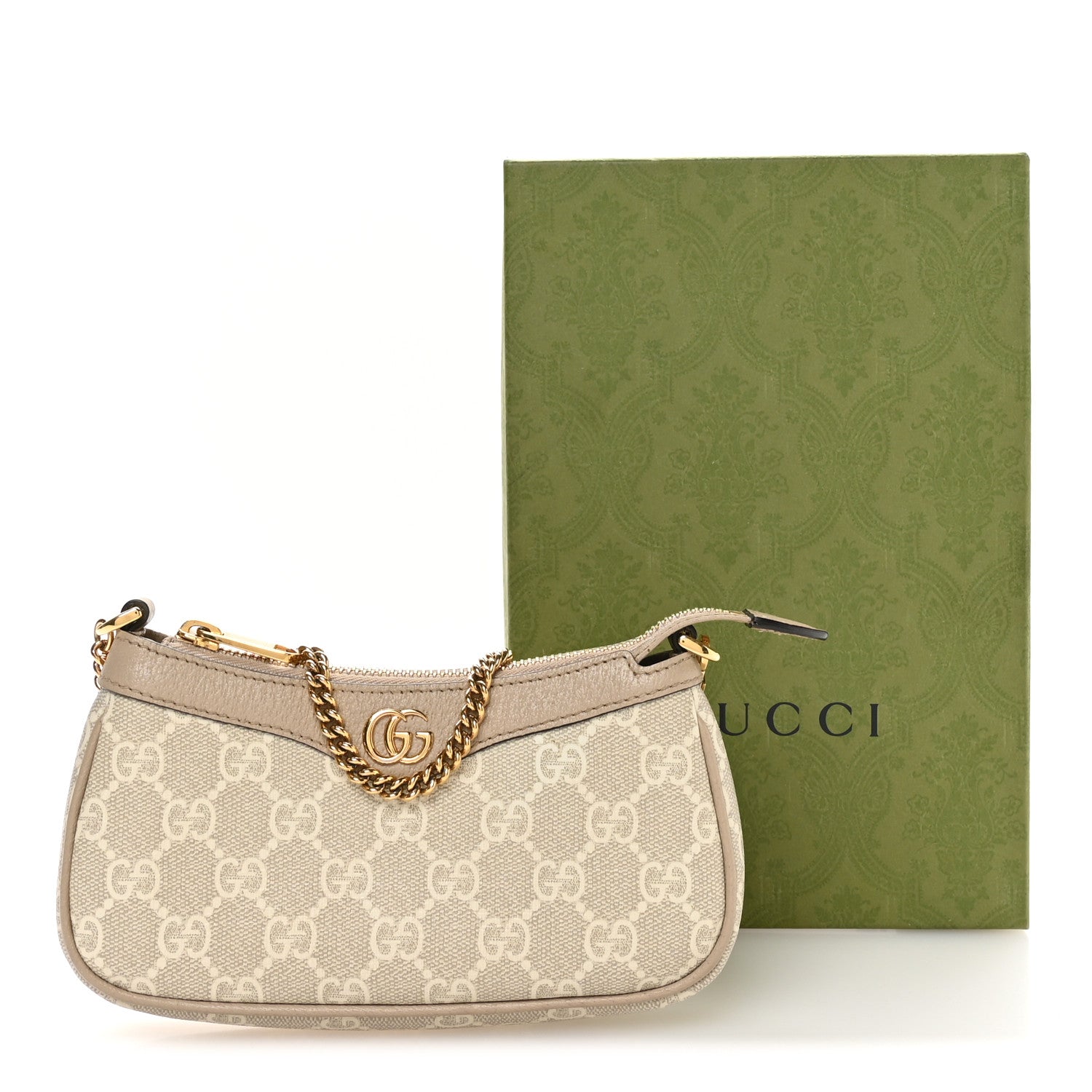 GG Supreme Monogram Textured Dollar Calfskin Web Mini Ophidia GG Handbag Beige Mystic White Oatmeal