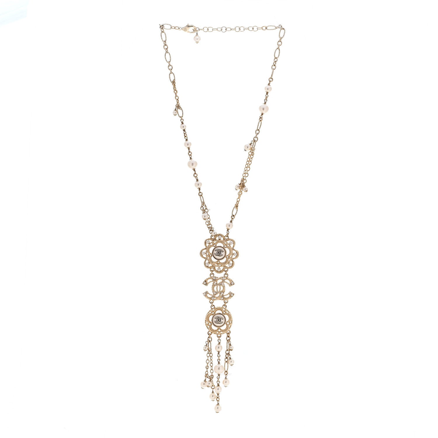 Pearl Crystal CC Camellia Choker Necklace Gold