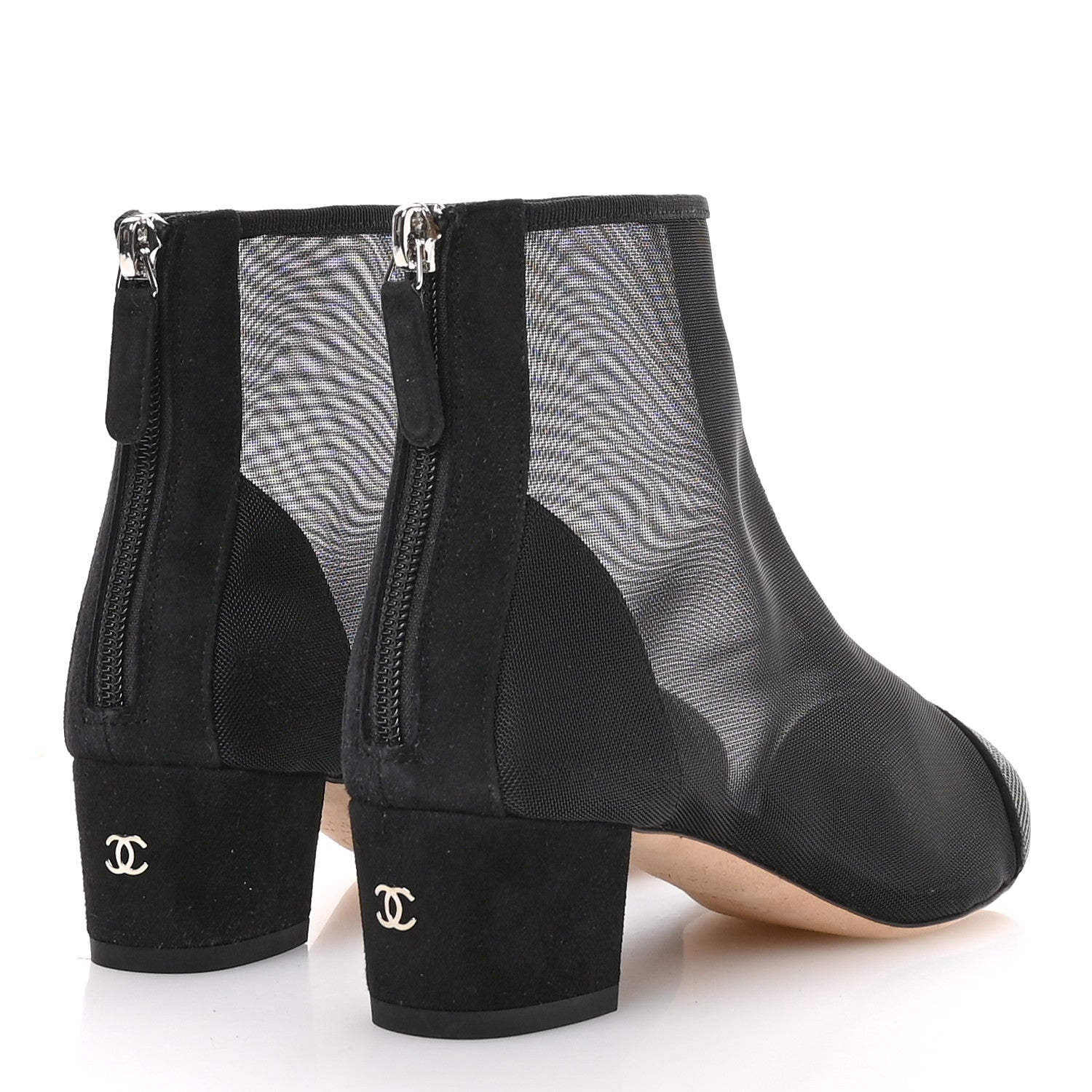 Mesh Suede Cap Toe Embellished Short Boots 35.5 Black