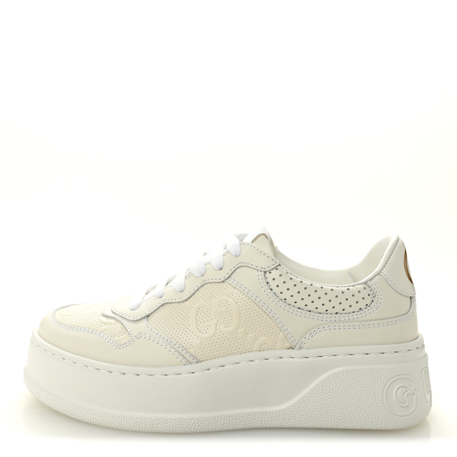 Calfskin GG Tennis Embossed Perforated Womens Platform 55mm Sneakers 35.5 Great White