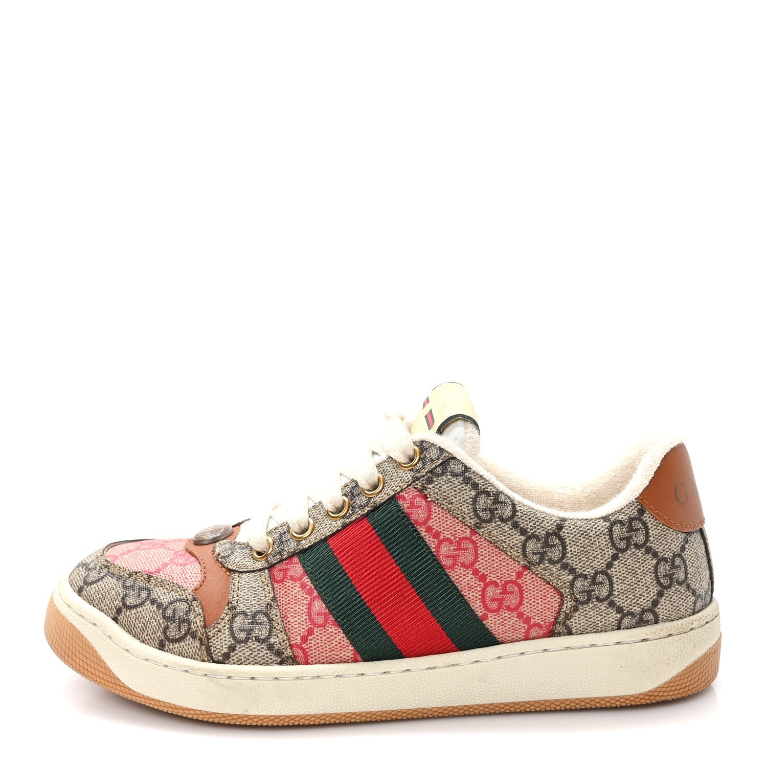 GG Supreme Monogram Harness Calfskin Web Womens Screener Sneakers 35 Beige Ebony Rosso Harness Brown