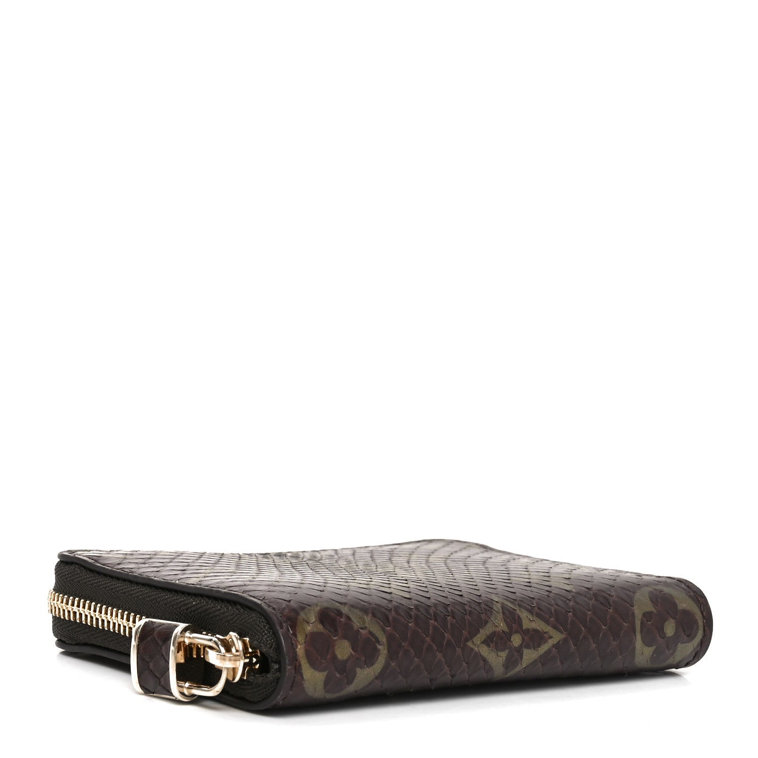 Snakeskin Monogram Zippy Padlock Coin Purse Brown